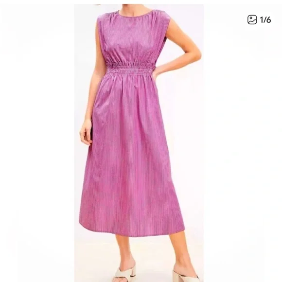 Loft Striped Poplin Midi Dress - Picture 2 of 7